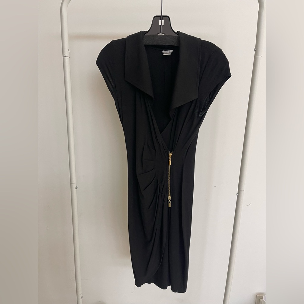 Cache Black Midi Dress with Gold Zipper